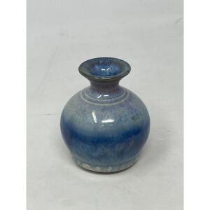 POTTERY GLEN OLSEN Miniature Vase Drip Glazed in Shades of Blue 4.5” x 2.5”